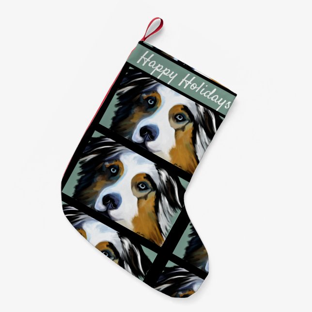 PETITE CHAUSSETTE DE NOËL AUSTRALIAN SHEPHERD (Devant (Accrochage))