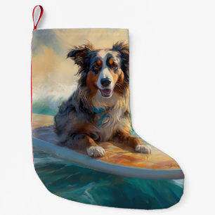 Petite Chaussette De Noël Australian Shepherd Beach Surfing Peinture