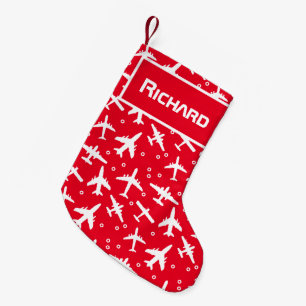Petite Chaussette De Noël Avion pilote de ligne rouge et blanc modèle
