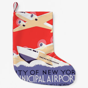 Petite Chaussette De Noël Avion volant Vintage WPA coloré