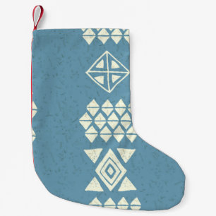 Petite Chaussette De Noël Aztec Ethnique : Bleu Géométrique Sans Mer.