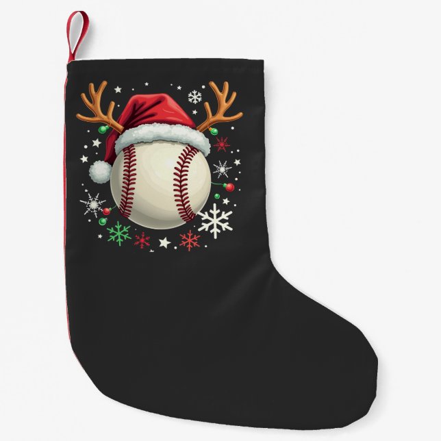 Petite Chaussette De Noël Bal de baseball avec cornes de rennes et Noël (Devant)