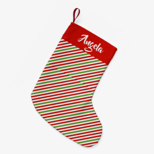 Petite Chaussette De Noël Bandes vertes, rouges et blanches