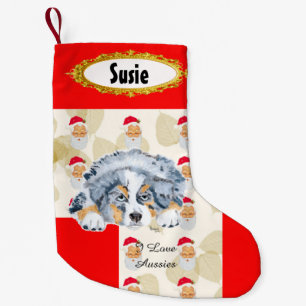 Petite Chaussette De Noël Bas australien bleu du chiot w/Santa de Merle