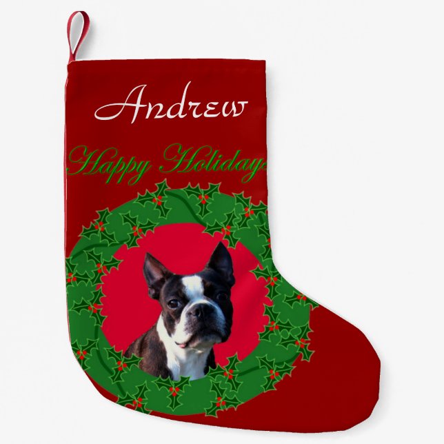 Petite Chaussette De Noël Bas de chien de Boston Terrier de Noël (Devant)