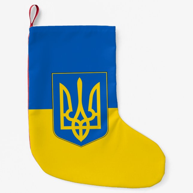 Petite Chaussette De Noël Bas de Noël avec le drapeau de l'Ukraine (Devant)