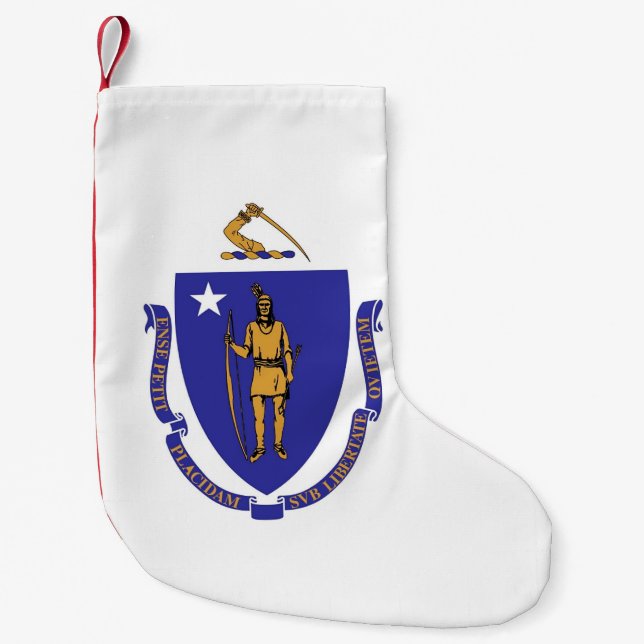 Petite Chaussette De Noël Bas de Noël avec le drapeau du Massachusetts (Devant)