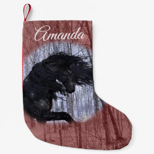 Petite Chaussette De Noël Bas de Noël Cheval Frison Paysage Hivernal