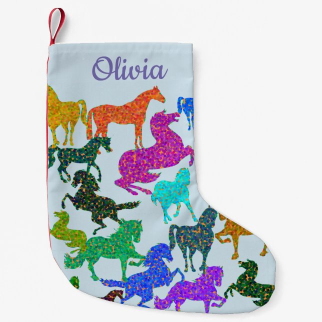 Petite Chaussette De Noël Bas fait sur commande de Noël de chevaux (Devant)