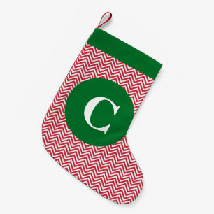 Petite Chaussette De Noël Bas initial rouge et vert de Chevron
