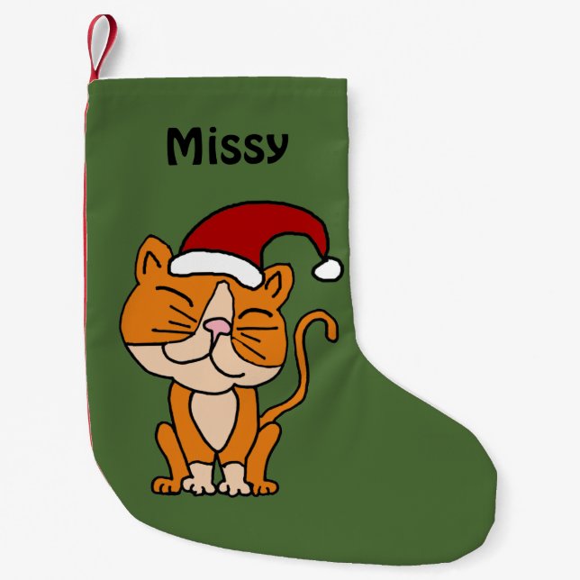 Petite Chaussette De Noël Bas orange drôle de Noël de chat (Devant)