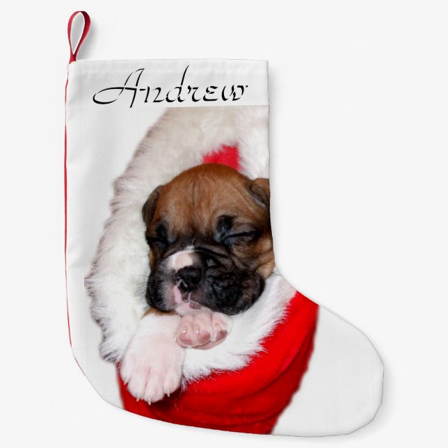 Petite Chaussette De Noël Bas personnalisé par chiot de boxeur de Noël (Devant)