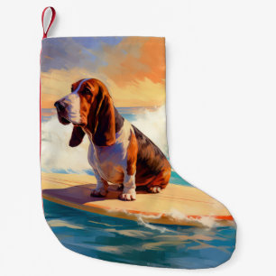 Petite Chaussette De Noël Basset Hound Beach Surf Peinture
