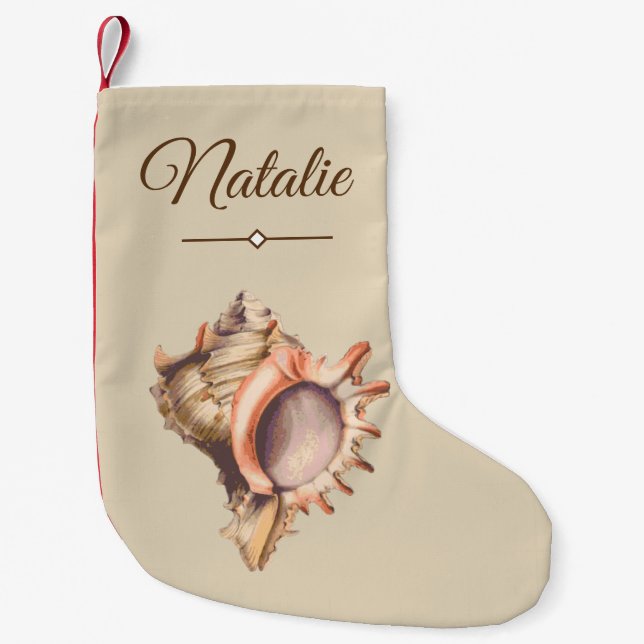 Petite Chaussette De Noël Beach Conch Seashell & Nom (Devant)
