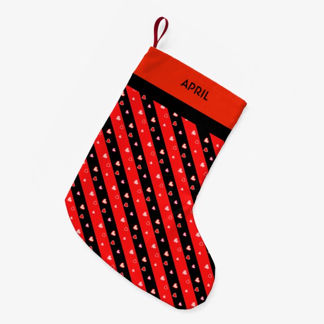 Petite Chaussette De Noël Beaux Coeurs et rayures (Devant (Accrochage))