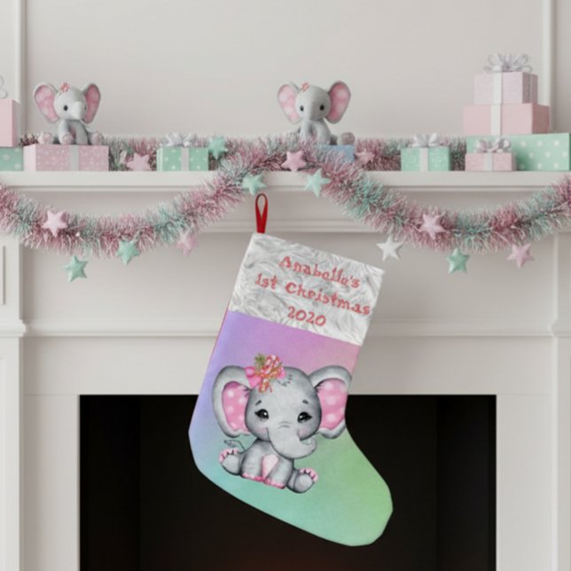 Petite Chaussette De Noël Bébé 1er éléphant rose de Noël (Créateur téléchargé)