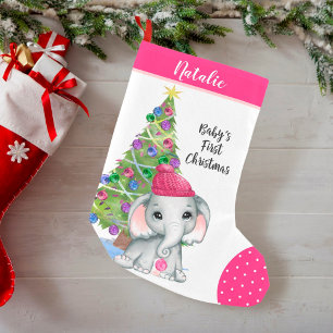 Petite Chaussette De Noël BÉBÉ Eléphant Fille Mignonne Premier NOËL Rose