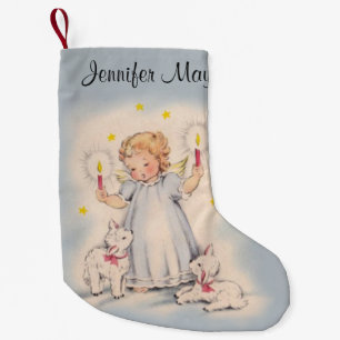 Petite Chaussette De Noël Bel ange vintage personnalisé avec des agneaux
