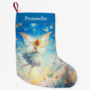 Petite Chaussette De Noël Bel Ange Volant dans les Nuages avec Papillons