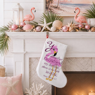 Petite Chaussette De Noël Belle Bible avec un Flamant rose