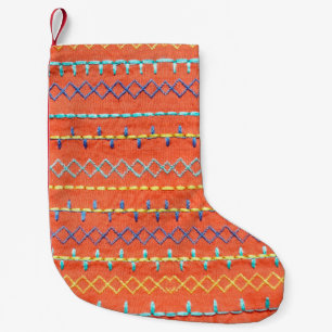 Petite Chaussette De Noël Belle tarte colorée, brodée, style hippie
