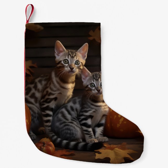 Petite Chaussette De Noël Bengal Kitten Automne Citrouille de plaisir (Devant)