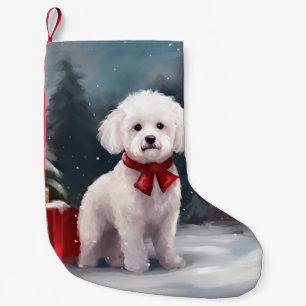 Petite Chaussette De Noël Bichon Frise Dog à Noël de neige