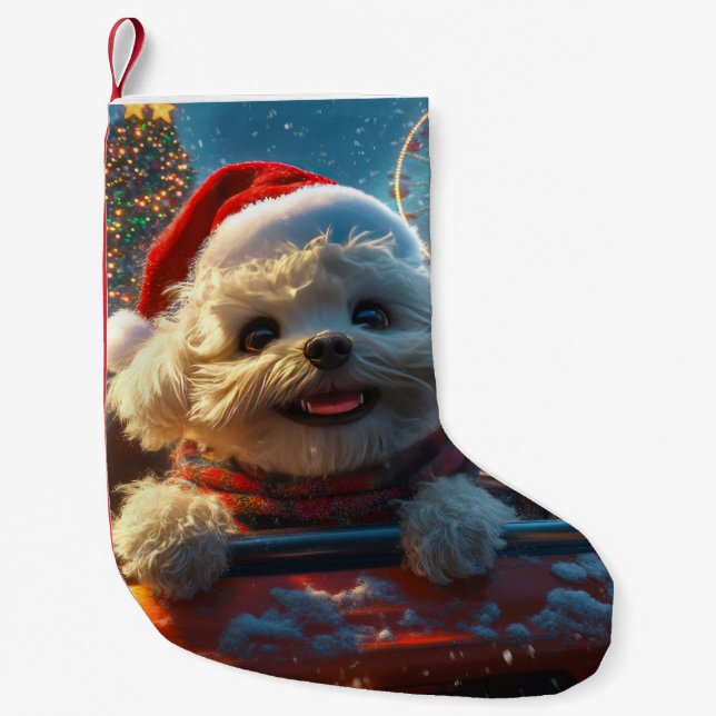 Petite Chaussette De Noël Bichon Frise Dog Roller Dessous de verre Noël (Devant)