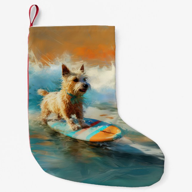 Petite Chaussette De Noël Biewer Terrier Plage Surf Peinture (Devant)