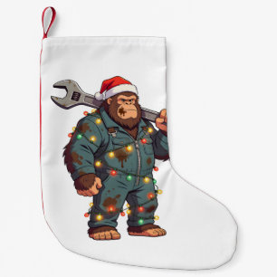 Petite Chaussette De Noël Bigfoot Sasquatch Mécanicien Noël Col Bleu