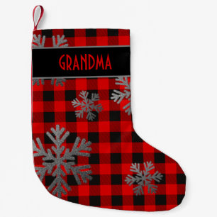 Petite Chaussette De Noël Bison rouge Plaid Sparkly Snowflakes
