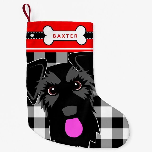 Petite Chaussette De Noël Black Schnauzer Chien vieux modèle Plaid (Devant)