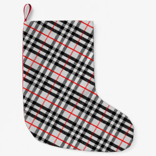 Petite Chaussette De Noël Black White Red Classic Checkered Fabric
