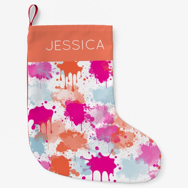 Petite Chaussette De Noël Bleu rose orange Abstrait Peinture (Devant)