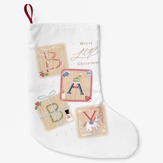 Petite Chaussette De Noël Blocs en bois Bébés Premier Noël (Devant)
