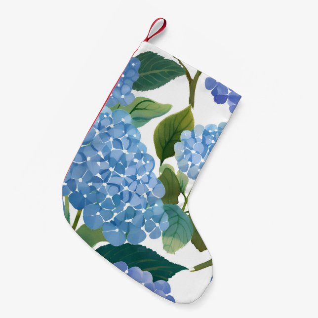 Petite Chaussette De Noël Blue Hydrangeas | Beau Floral Bush (Devant (Accrochage))