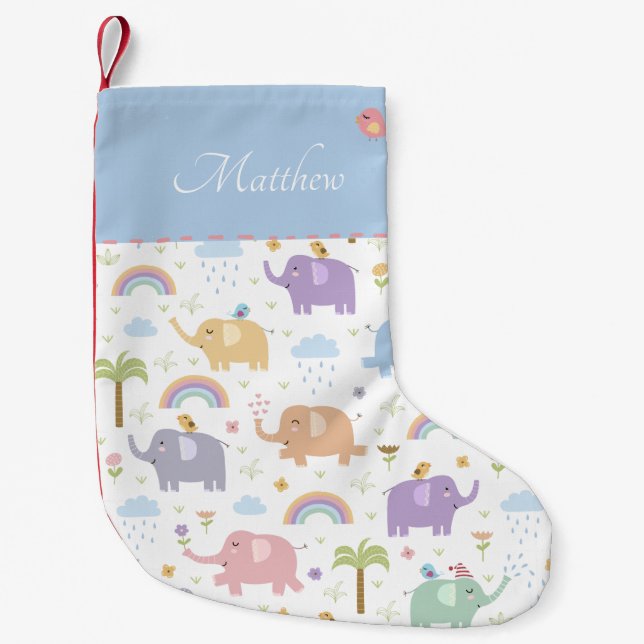 Petite Chaussette De Noël Blue Pastel Elephant Motif pour Little Boy (Devant)