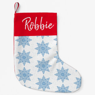 Petite Chaussette De Noël Blue Snowflakes Custom Name Christmas Stocking