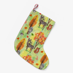 Petite Chaussette De Noël Bois Animaux d'aquarelle