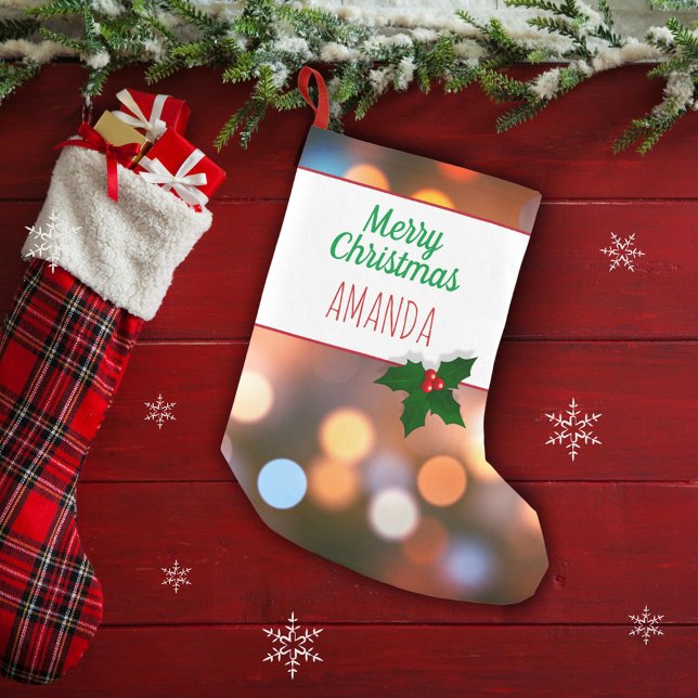 Petite Chaussette De Noël Bokeh Lumières Festif Personnalisable (Créateur téléchargé)