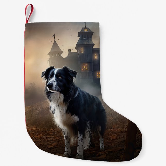 Petite Chaussette De Noël Bordure Collie Halloween effroi (Devant)