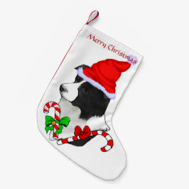 Petite Chaussette De Noël Bordure Collie Santa Hat Noël
