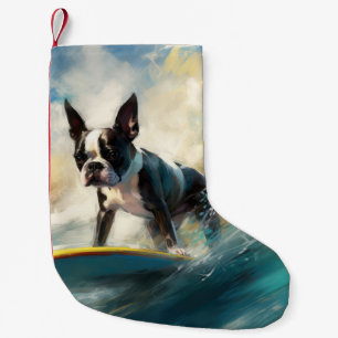 Petite Chaussette De Noël Boston Terrier Beach Surfing Peinture