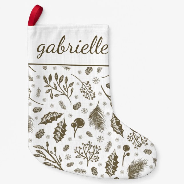 Petite Chaussette De Noël Botanique d'hiver rustique avec nom Holiday (Devant)
