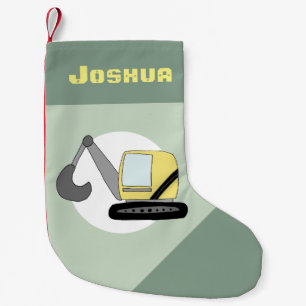 Petite Chaussette De Noël Boys Cute Construction Digger Doodle and Name