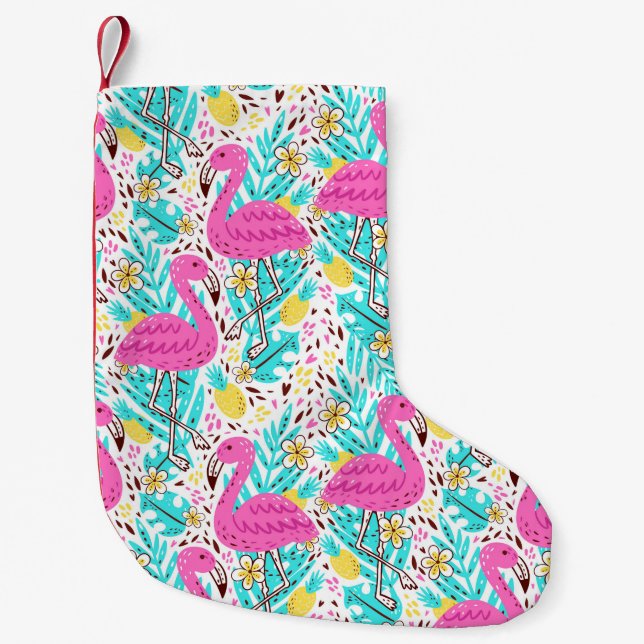 Petite Chaussette De Noël Bright summer pattern with flamingo, hearts, ice-c (Devant)