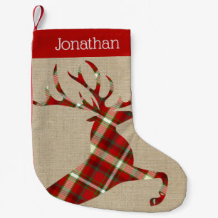 Petite Chaussette De Noël Brûlure rustique avec nom personnalisé Renne rouge