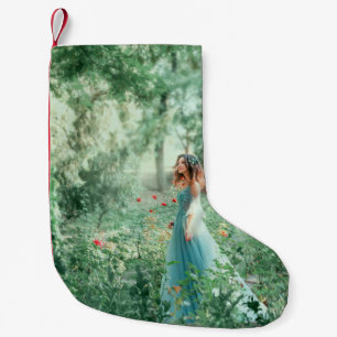 Petite Chaussette De Noël Brunette Princess : Aquarelle de la forêt de fées