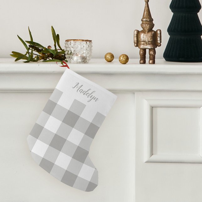 Petite Chaussette De Noël Buffle gris et blanc Plaid personnalisé (Créateur téléchargé)