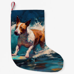 Petite Chaussette De Noël Bull Terrier Plage Surf Peinture